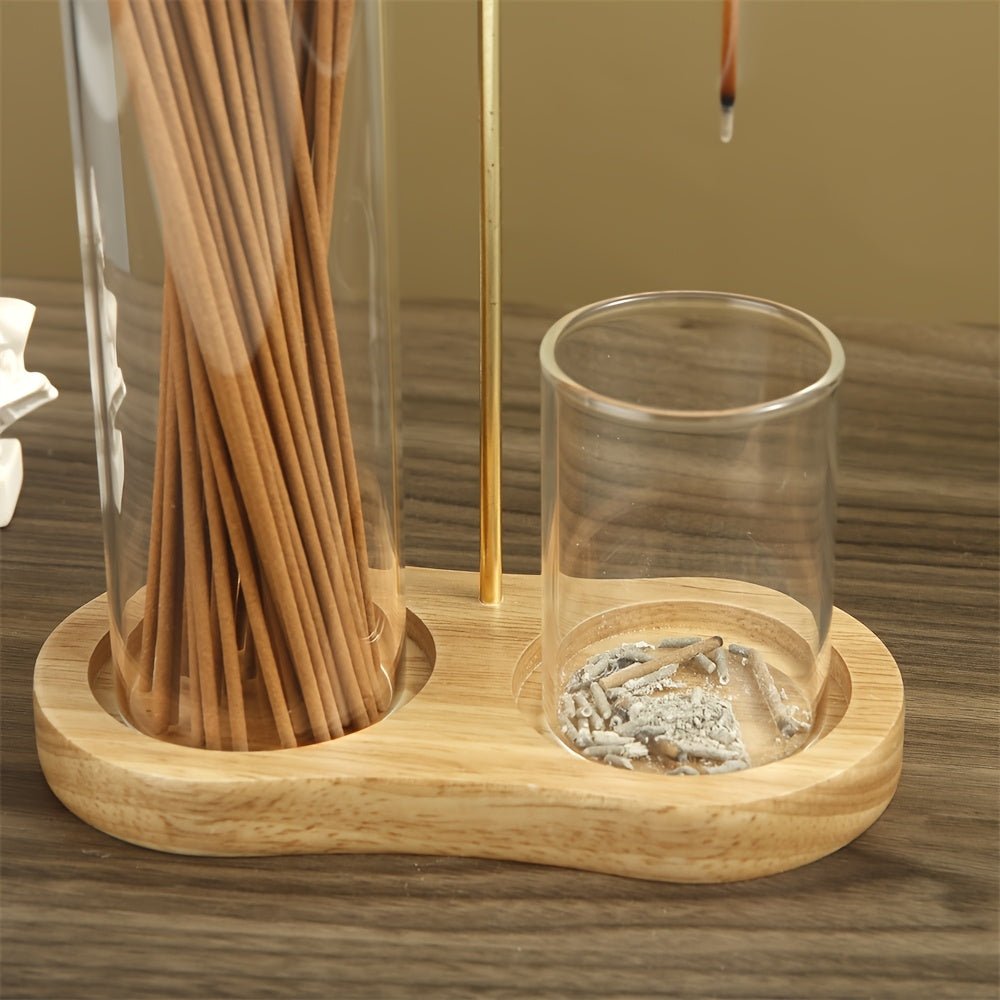 2-in-1 Incense Candle Stand Anti Fly Ash Incense Burner Detachable Glass Ash Plate Incense Candle Storage 2-in-1 Meditation Yoga Incense Furniture Home Ornament (Multi functional Design Creative Gift), Perfect for Thanksgivin