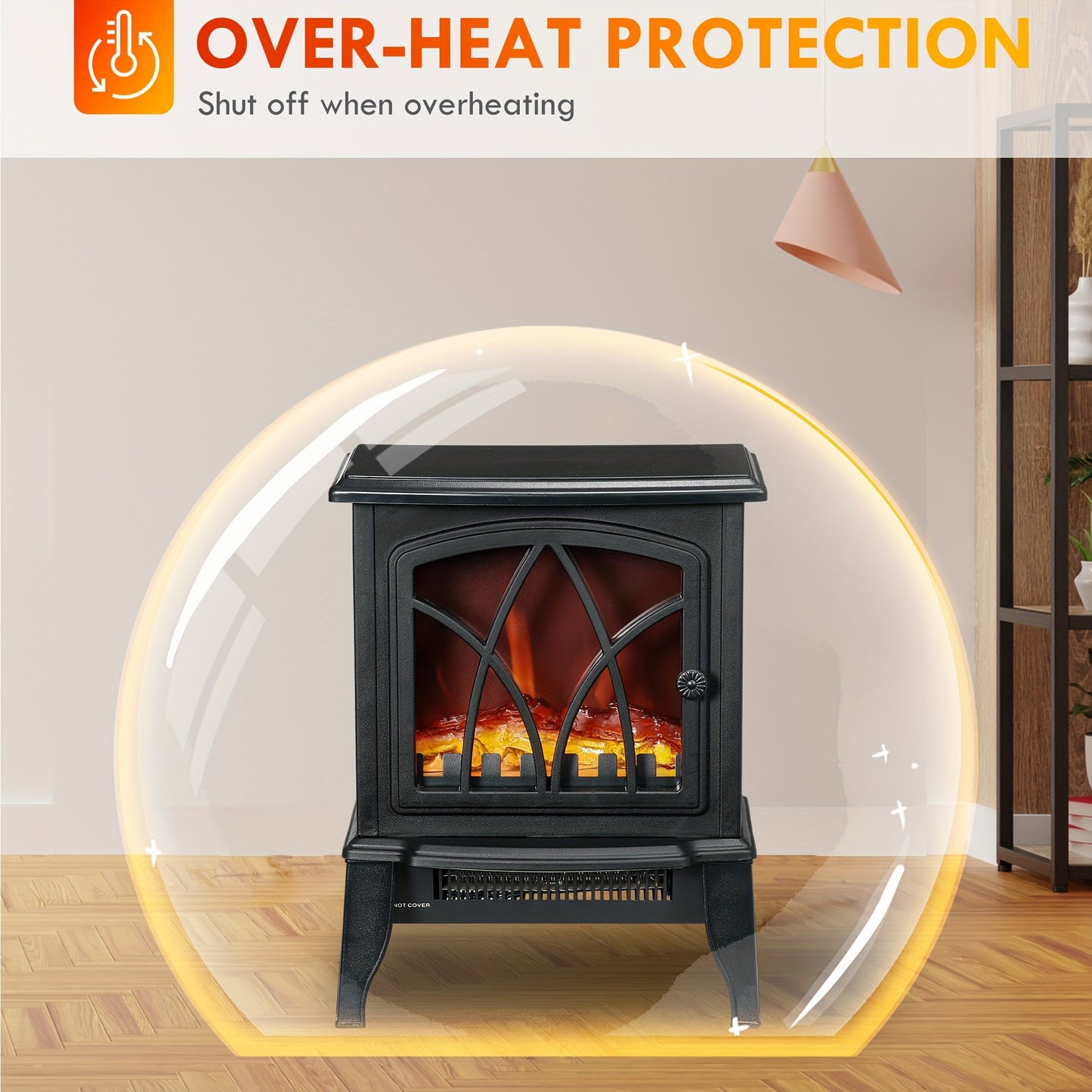 [Realistic Flame] HOMCOM Portable Electric Fireplace - 18" Freestanding Heater with Realistic Flame, Adjustable Power (750W/1500W) and Overheat Protection - Black